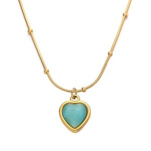 Minimalist Heart Shape Stainless Steel Opal 18K Gold P/ Inlay Pendant Necklace